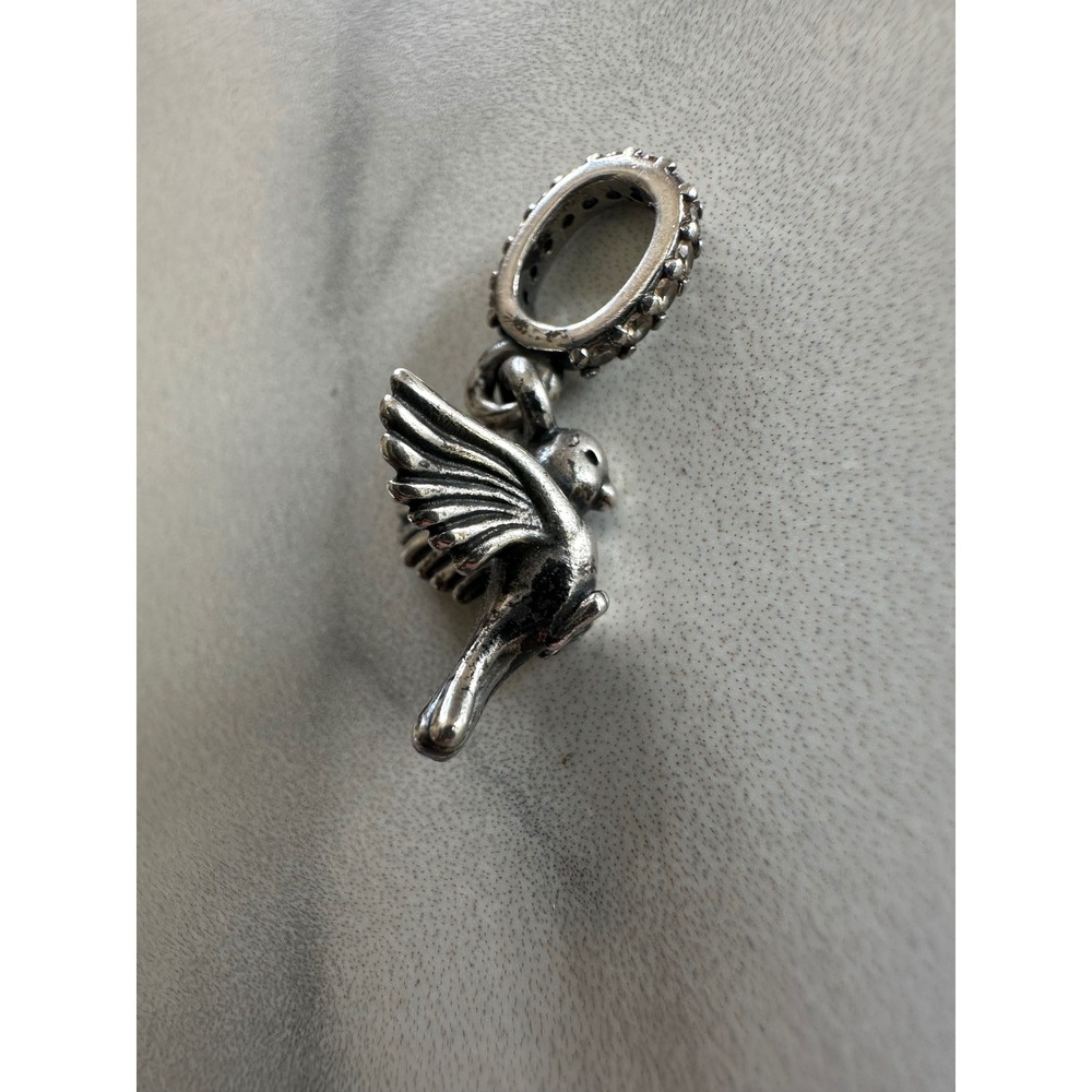 Pandora Dove of Peace Bird Dangle Charm 925 Sterling Silver CZ Stones